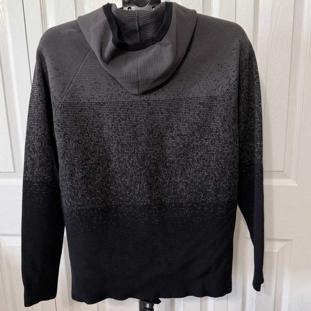 Unbranded Mens Grey Black Ombre Pixelated Textured Full Zip Hooded Sweater M